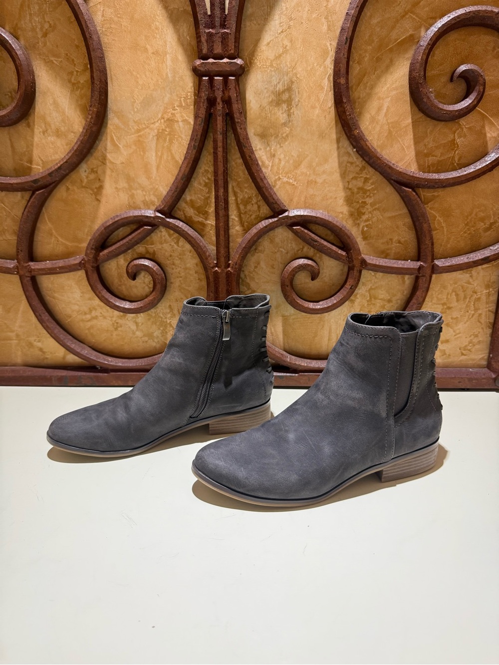 Women’s Gray Suede Ankle Boots - Casual Zip Chelsea Style